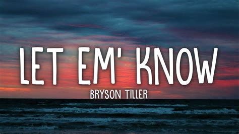 Sep 28, 2020 ... Provided to YouTube by TrapSoul/RCA Records Let Em' Know · Bryson Tiller T R A P S O U L (Deluxe) ℗ 2015 Released on: 2020-09-25 Composer, ...